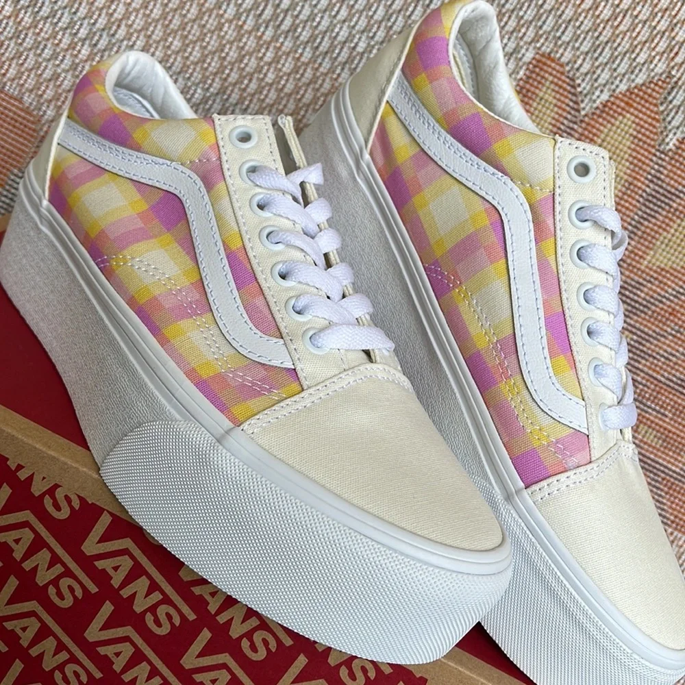 Vans WMNS Old Skool Stacked Pastel Picnic Pink Plaid VN0A7Q5MGBX Platforms